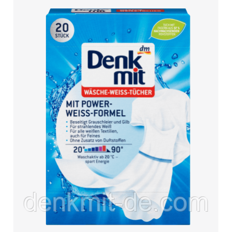 Салфетки проти передачі кольорів для білих речей Denkmit White 20 шт