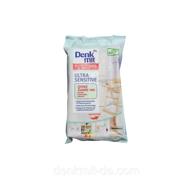 Вологі серветки для прибирання Denkmit Allzwecktücher Feucht Ultra sensitive, 50 шт. Вологі серветки для прибирання Denkmit Allzwecktücher Feucht Ultra sensitive, 50 шт.